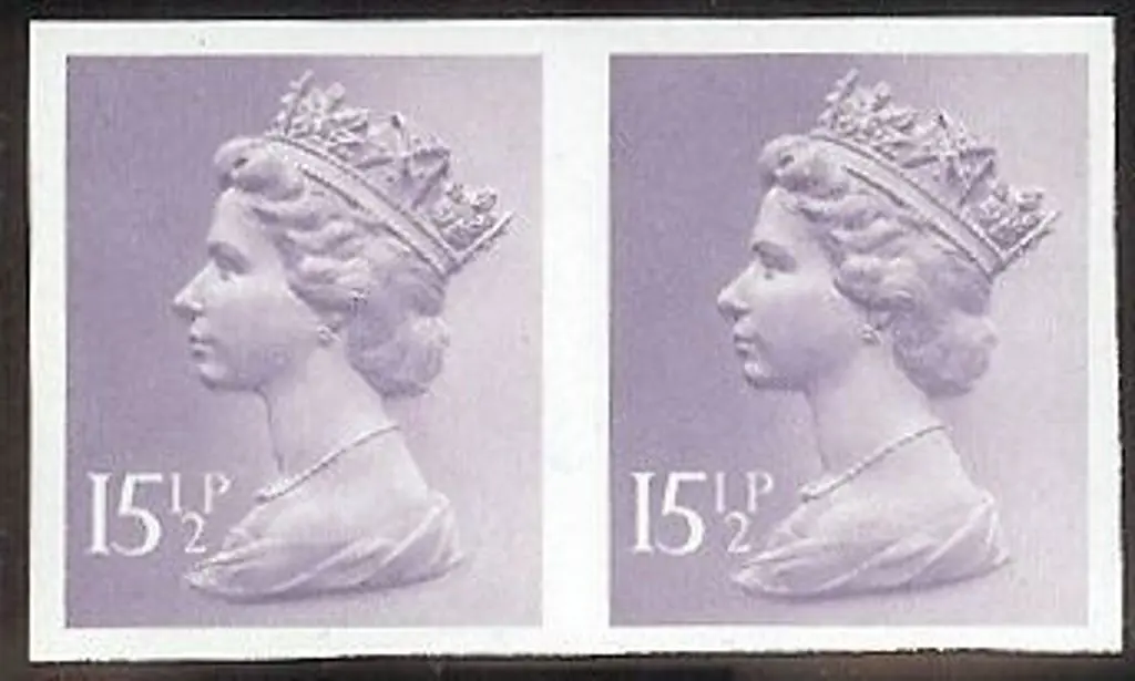 1981 15½p pale violet imperforate Machin pair. ... Image 1++