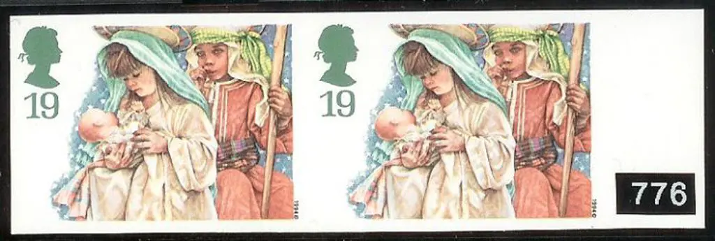 1994 19p Christmas imperforate rhs selvedge pair. ... Image 1++