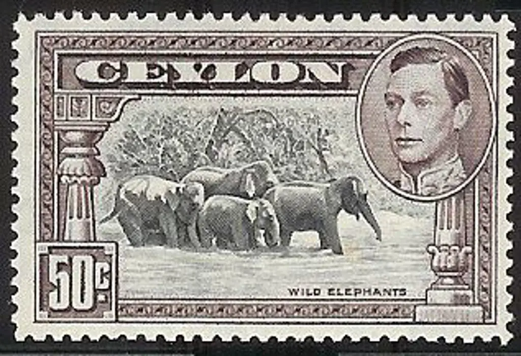 1942 50c black & mauve KGVI. Perf. 14 (line)  MLH ... Image 1++