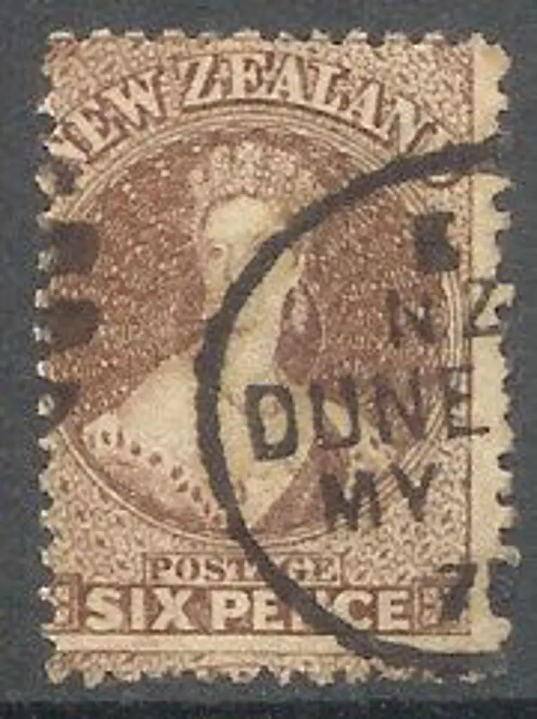 1864 6d brown QV fine used with neat part Dunedin ... Image 1++