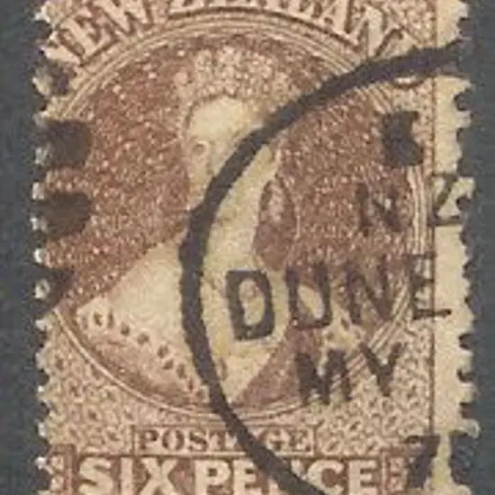 1864 6d brown QV fine used with neat part Dunedin ...