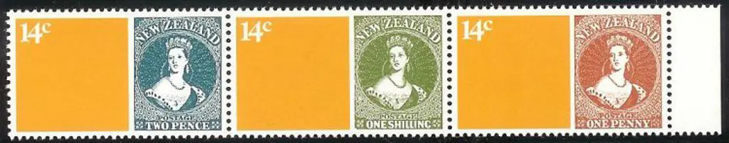 1980 14c Stamp Anniv strip of 3 with black ... Image 1++
