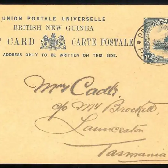 1908 (1 AUG) 1½d blue British New Guinea postcard ...