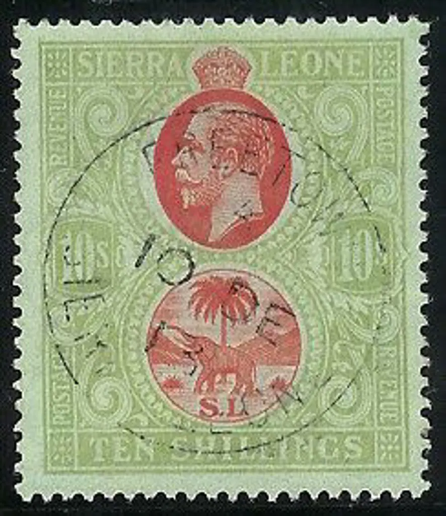 1912/21 10/- KGV carmine & yellow green on green ... Image 1++