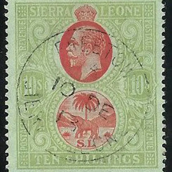 1912/21 10/- KGV carmine & yellow green on green ...