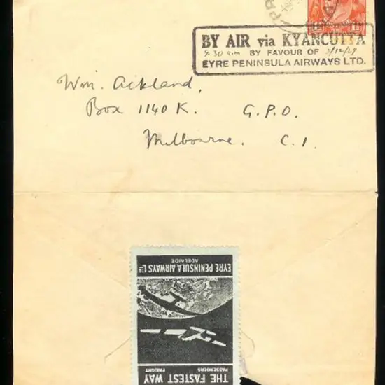 1929 (3rd Dec) Streaky Bay to Adelaide by Eyre ...