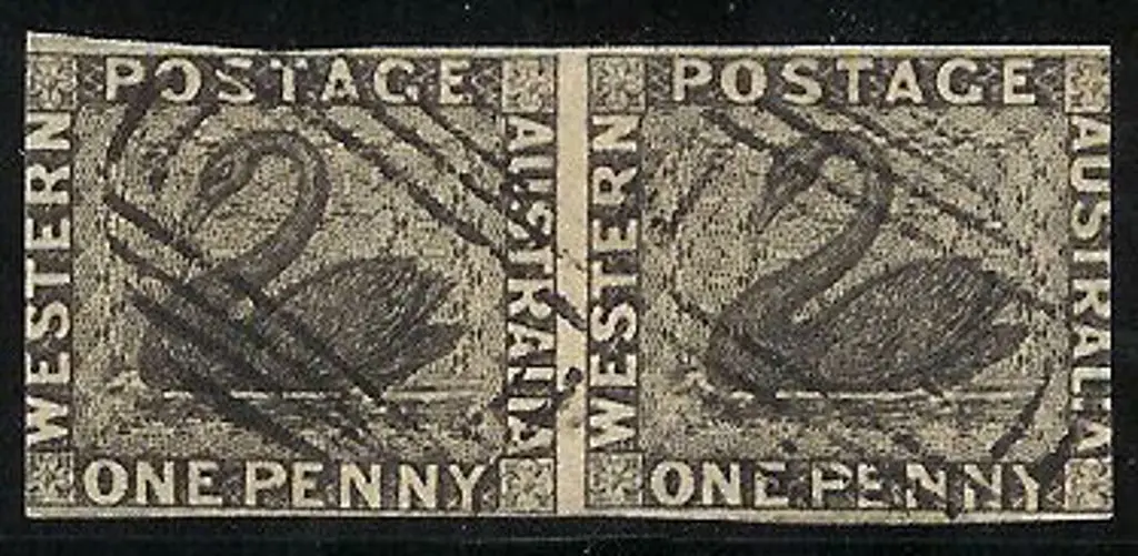 1854 1d black swan. Fine used pair with void grid ... Image 1++