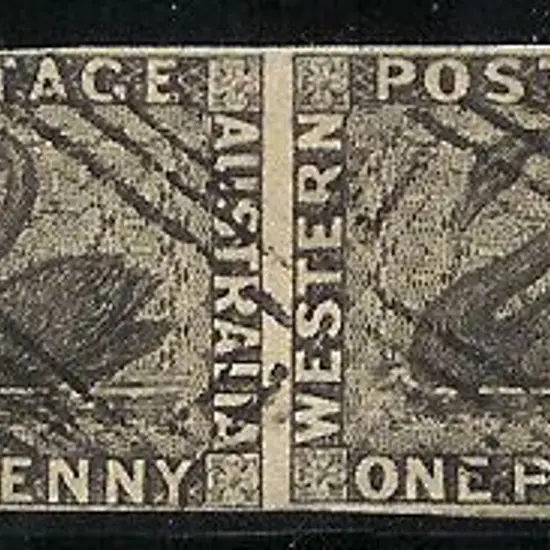 1854 1d black swan. Fine used pair with void grid ...