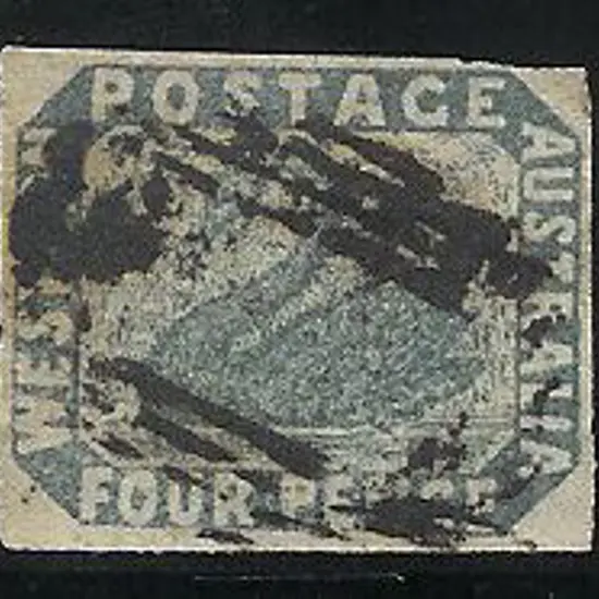1854 4d pale blue swan with 4 clear close margins. ...
