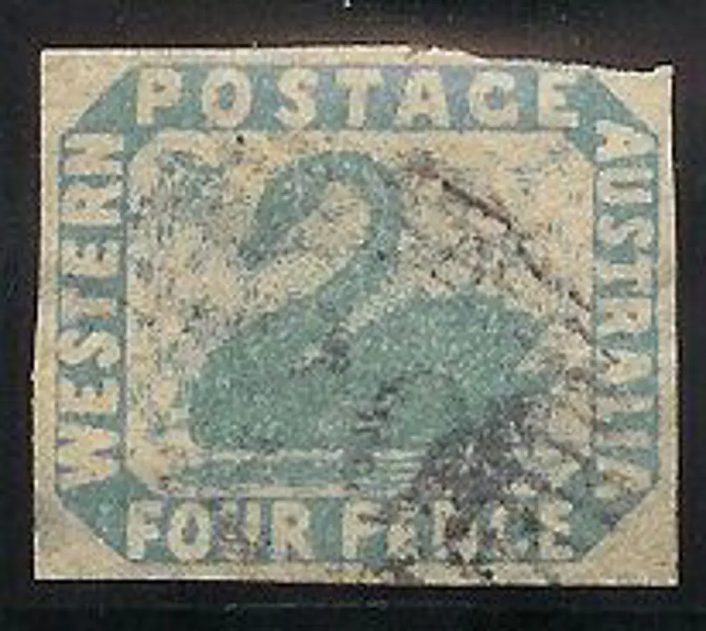 1854 4d pale blue swan with 4 clear margins, one ... Image 1++