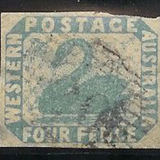1854 4d pale blue swan with 4 clear margins, one ...