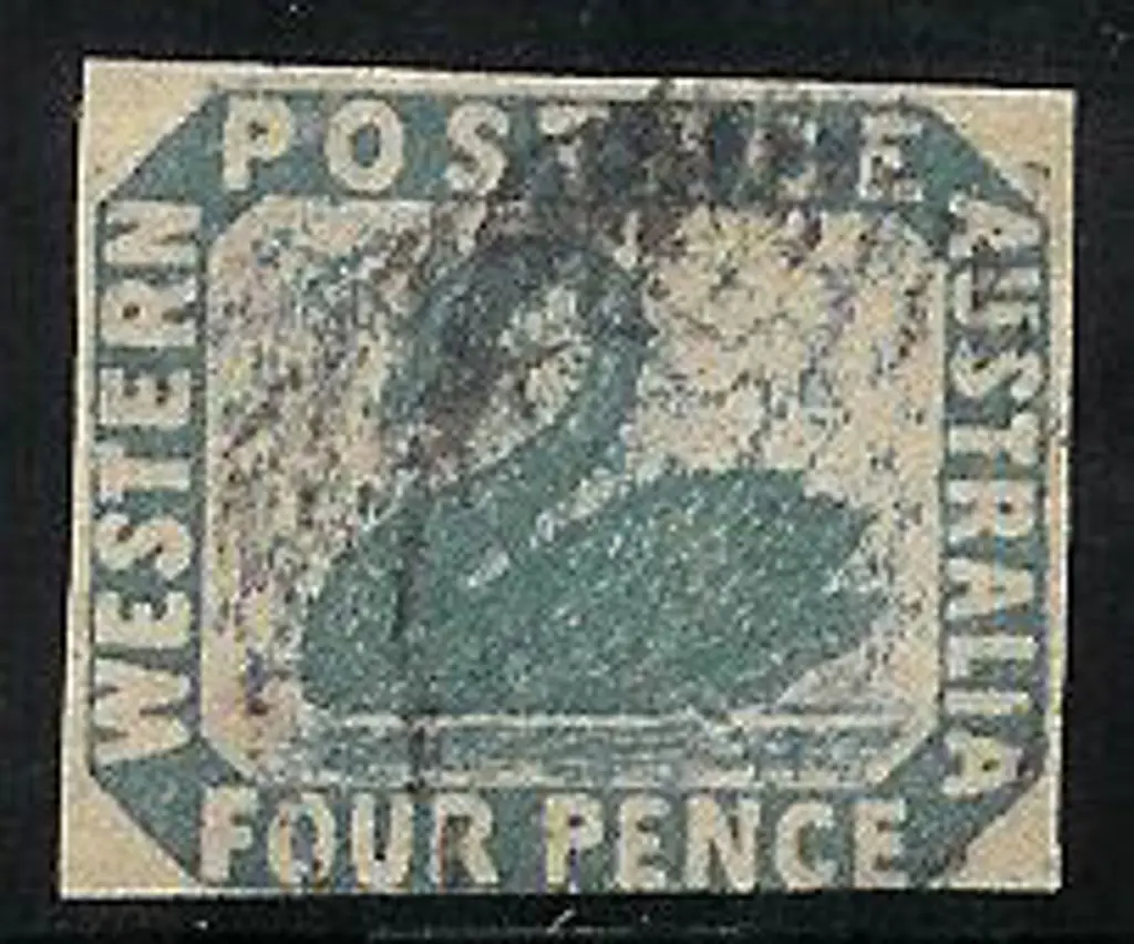 1854 4d blue swan with 3 even margins & one shaved ... Image 1++