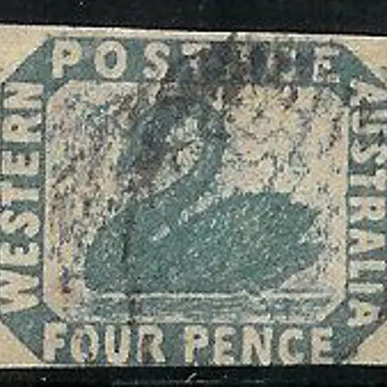 1854 4d blue swan with 3 even margins & one shaved ...