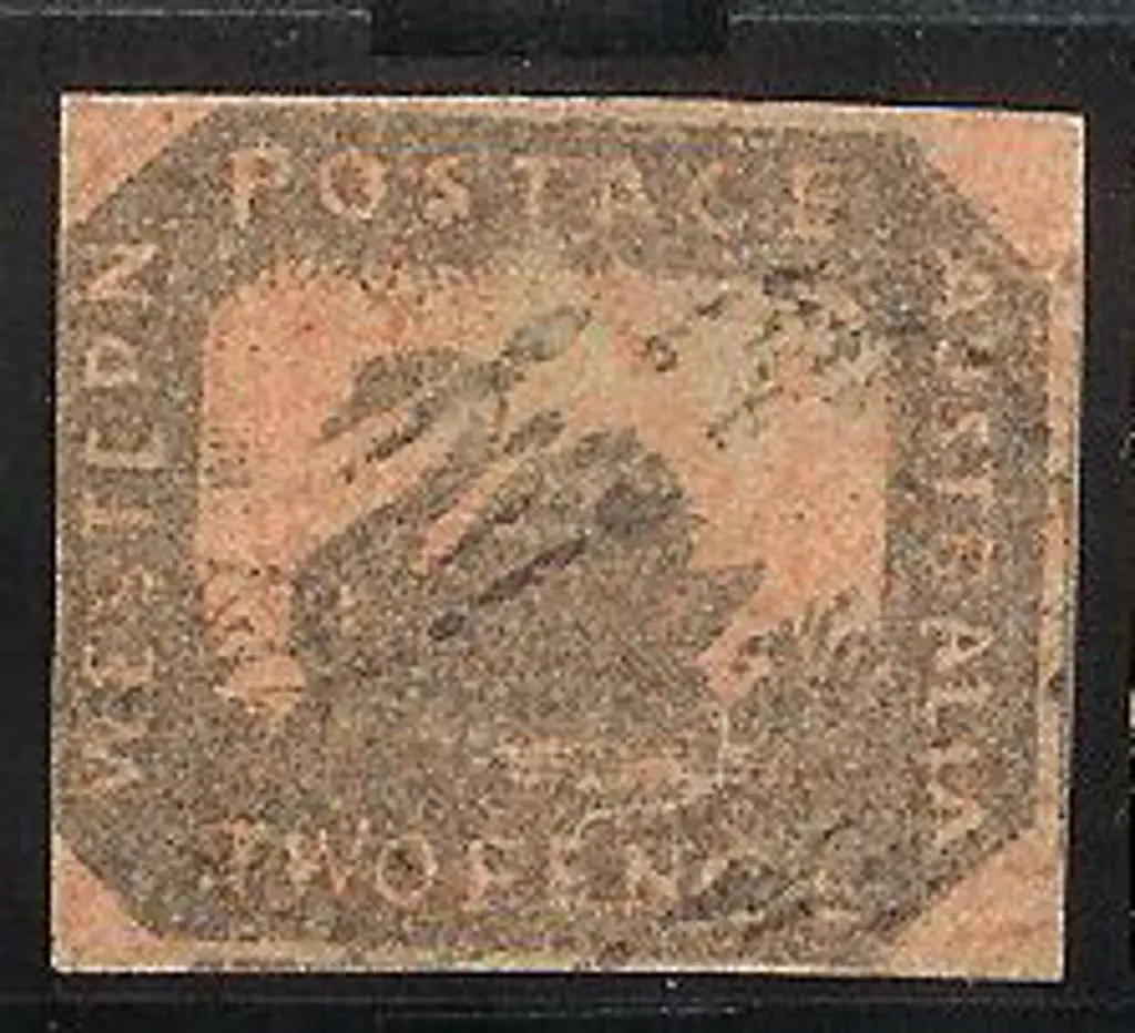 1858 2d brown-black on red litho swan, with three ... Image 1++
