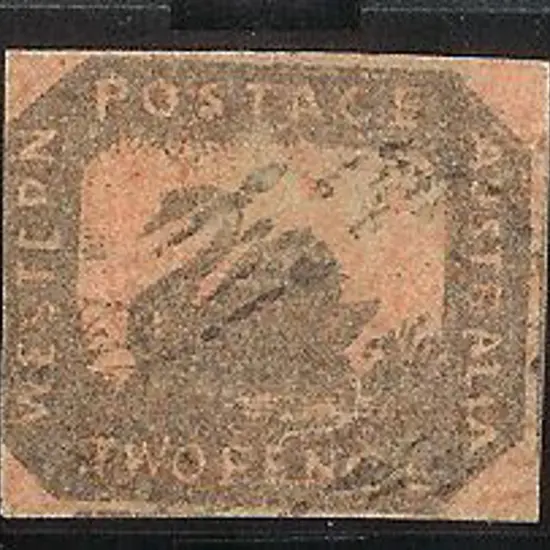 1858 2d brown-black on red litho swan, with three ...