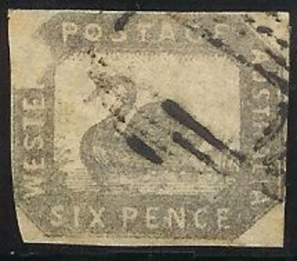 1859 6d black-bronze litho swan with certificate ... Image 1++