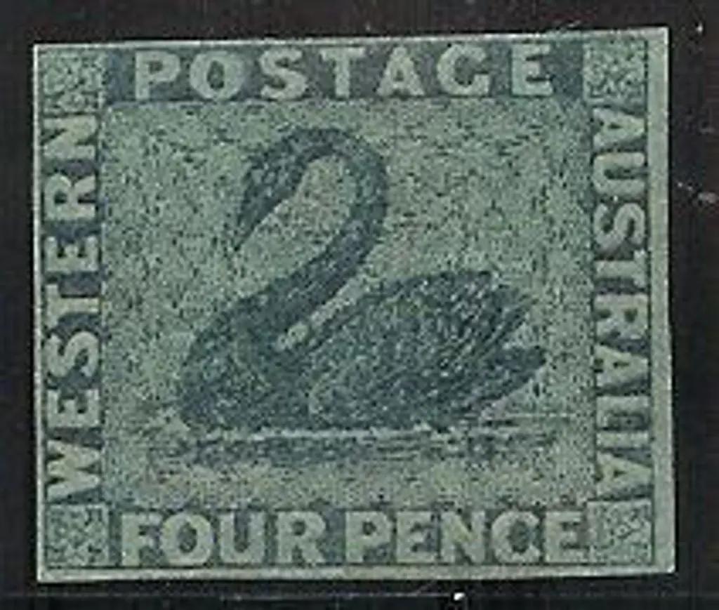 1864 4d blue imperforate swan with 4 clear ... Image 1++