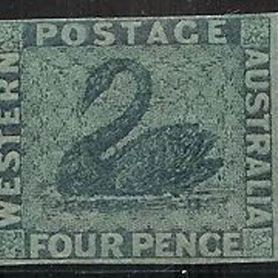 1864 4d blue imperforate swan with 4 clear ...