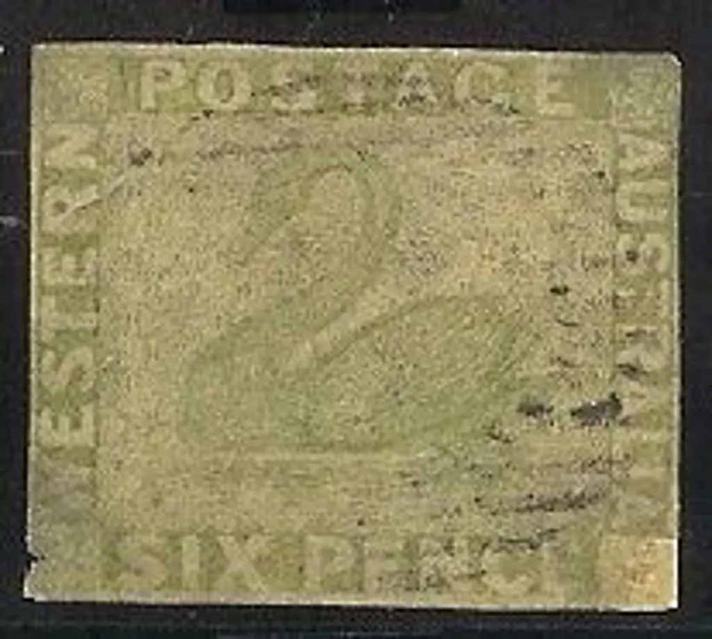 1861 6d sage green imperforate swan with 4 close ... Image 1++