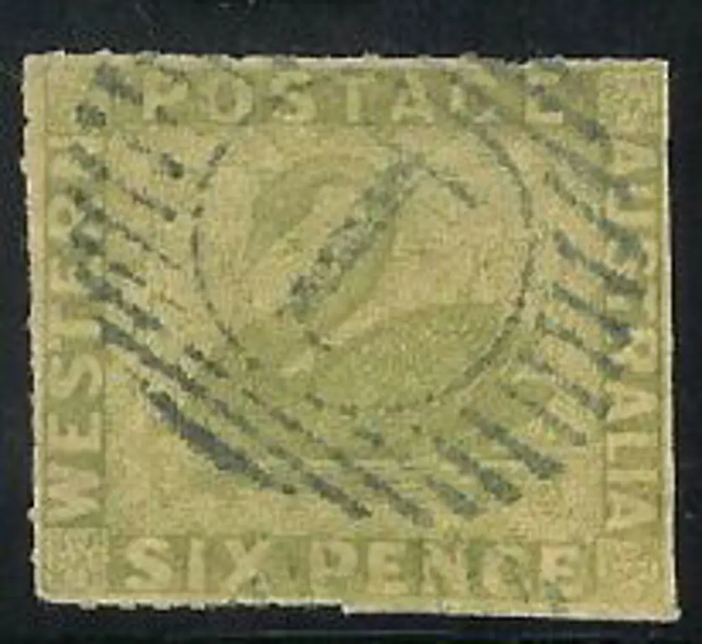 1860 6d sage green rouletted swan with 15 bar1 ... Image 1++