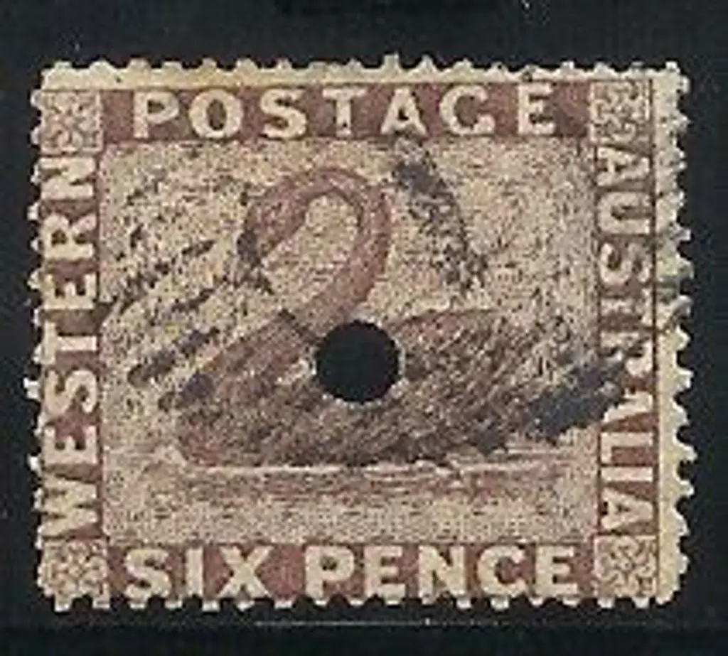 1861 6d purple-brown swan with 3mm puncture. Well ... Image 1++