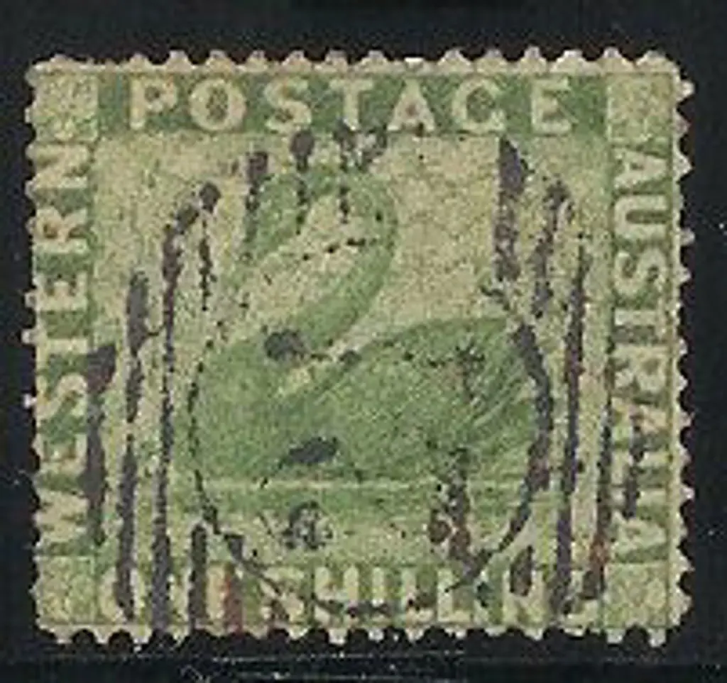 1861 1/- yellow-green clean cut swan F/U with 15 ... Image 1++