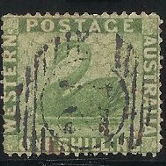 1861 1/- yellow-green clean cut swan F/U with 15 ...