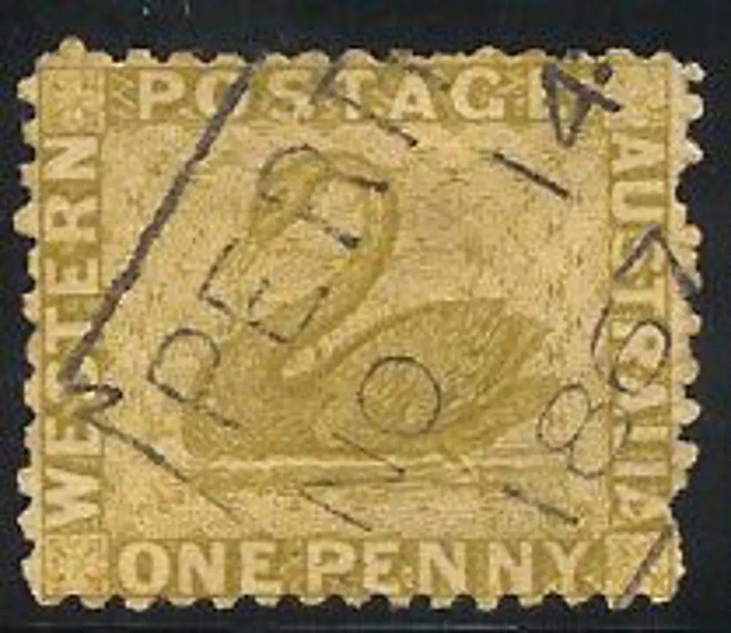 1864 1d bistre swan F/U with PERTH NO 14 1867 ... Image 1++