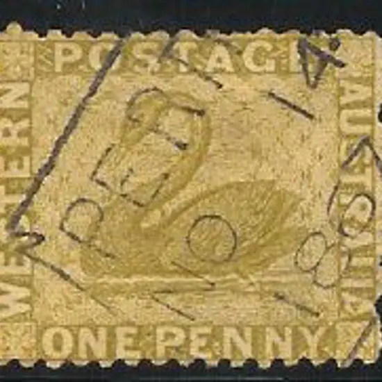 1864 1d bistre swan F/U with PERTH NO 14 1867 ...