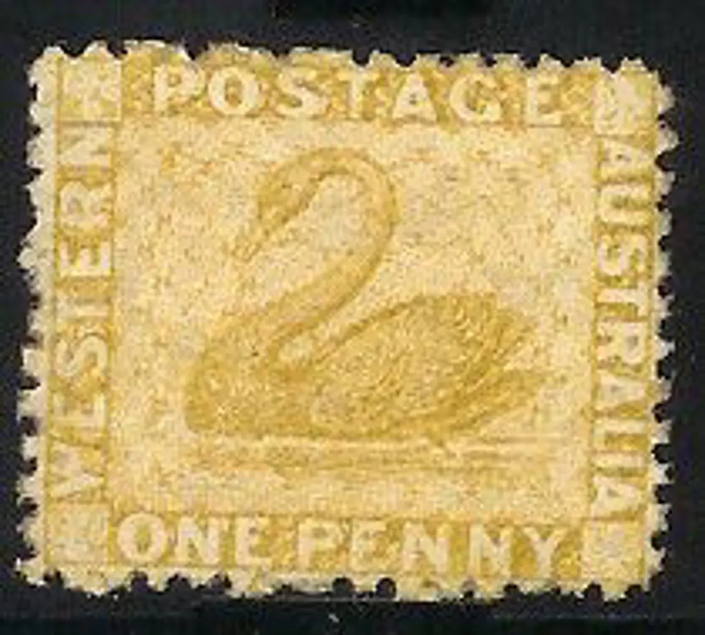1874 1d yellow-ochre swan wmk Crown CC perf 12 ½ . ... Image 1++