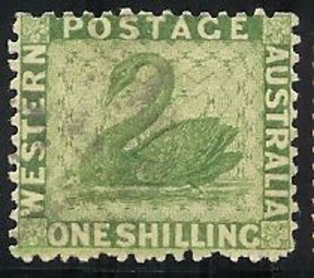 1865 1/- bright green swan. WATERMARK CROWN CC ... Image 1++