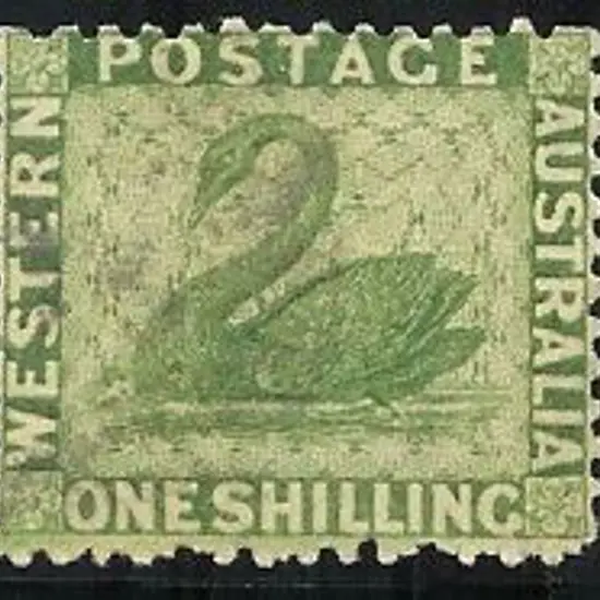 1865 1/- bright green swan. WATERMARK CROWN CC ...
