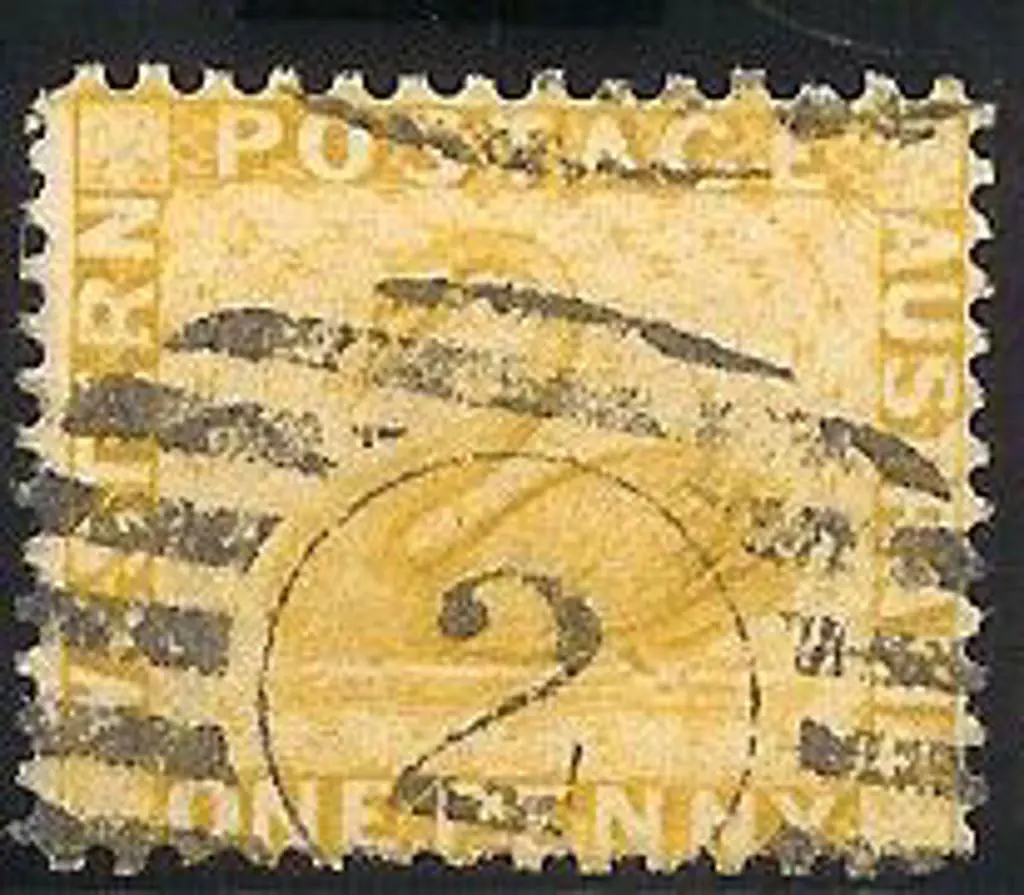 1883 1d yellow-ochre swan F/U with 9 bar 2 Perth ... Image 1++