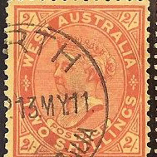 1902 2/- bright red on yellow QV F/U with neat ...