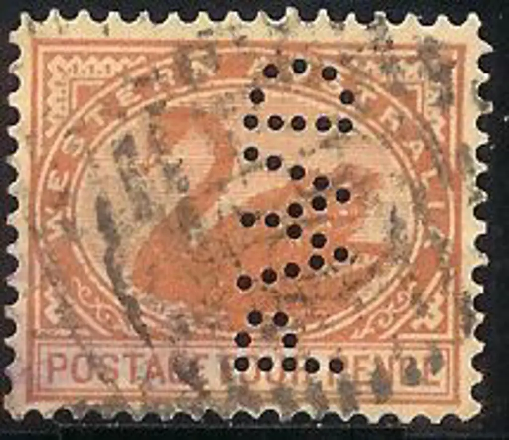1902/03 PWD Official perfins on v/crown swans; 1d ... Image 1++