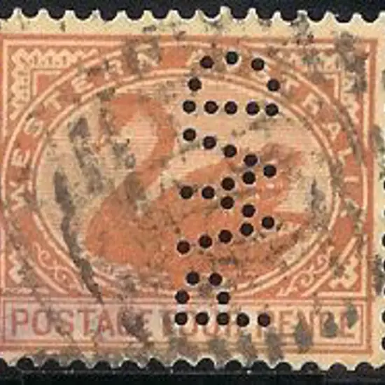 1902/03 PWD Official perfins on v/crown swans; 1d ...