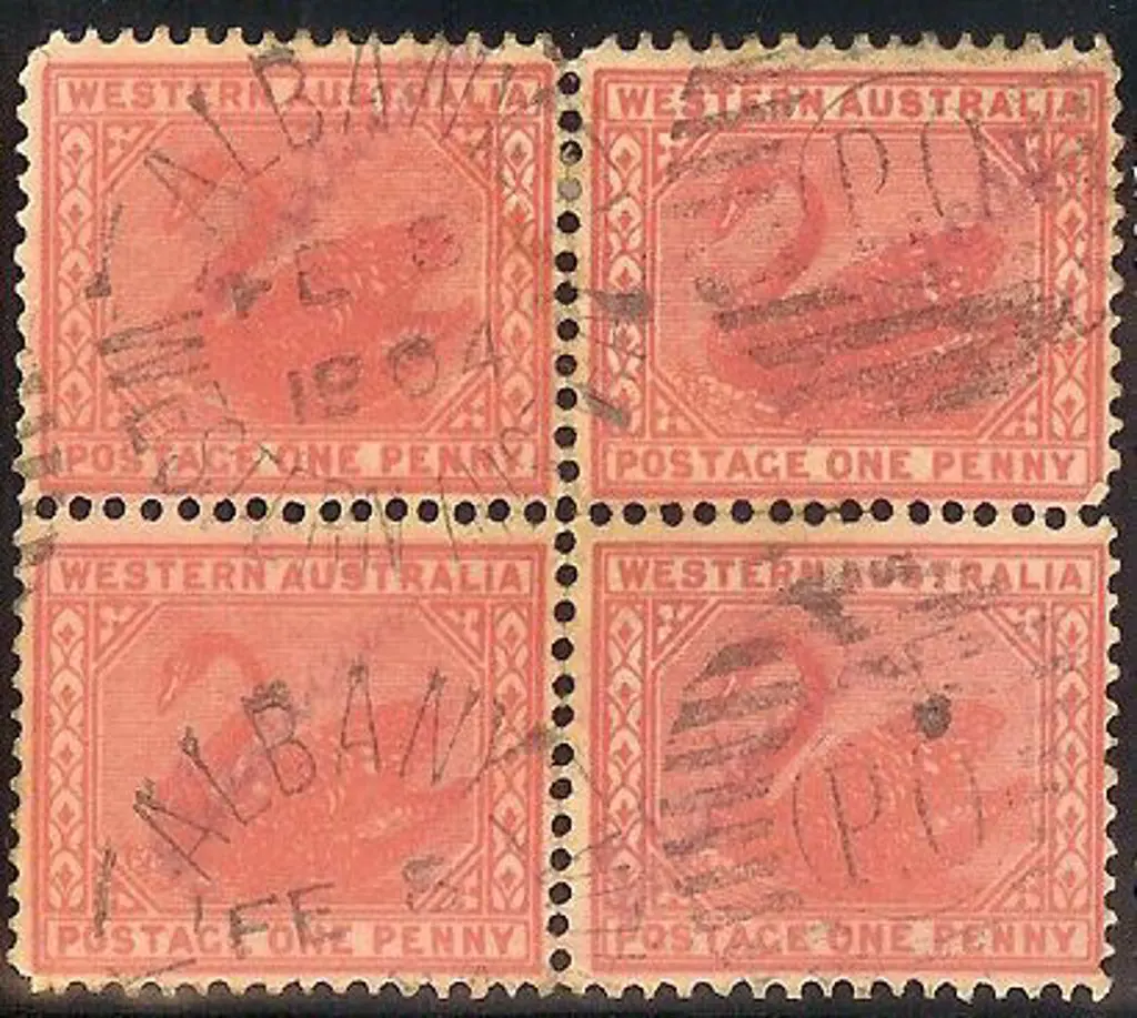 1904 1d red swan. B4 V/crown wmk block of 4 with ... Image 1++
