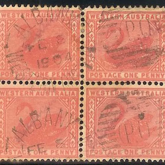 1904 1d red swan. B4 V/crown wmk block of 4 with ...
