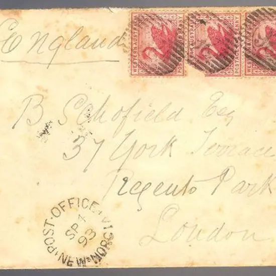 New Norcia 1893 (1st Sept) cover to London from ...