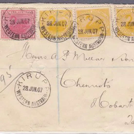 Kirrup A25 for 28 Jun 1907 tied to 1d & 3 x 2d ...