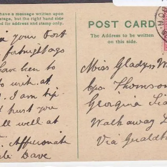 Sandstone M.O.O. D26 for 20 Feb 1909 on 1d swan on ...