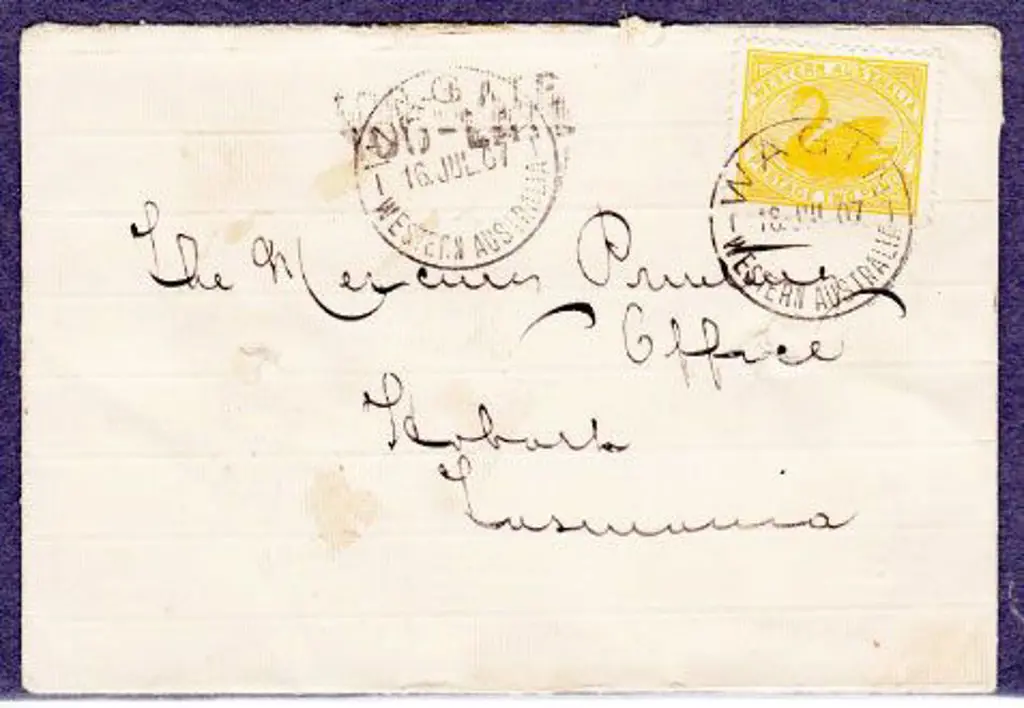 Wagin A25 for 16 Jul 1907 tied to 2d yellow swan ... Image 1++