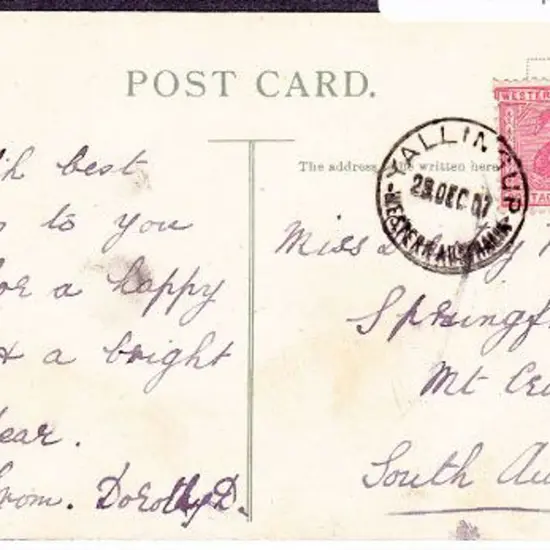 Yallingup A25 for 23 Dec 1907 on "Farm scene" ...