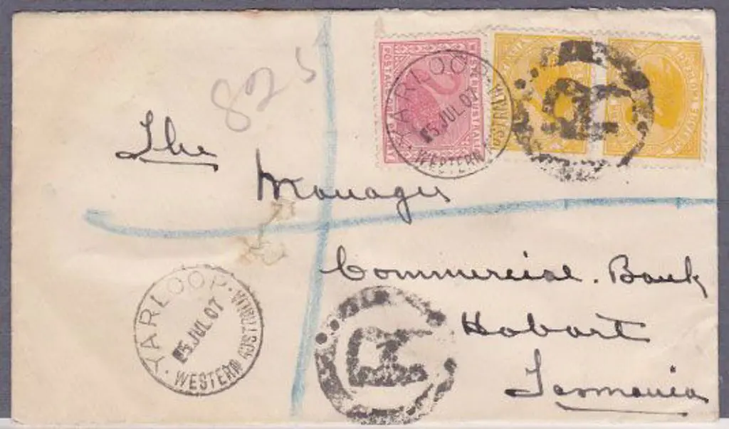 Yarloop A25, 5 Jul 1907 with Registered 2a on 1d & ... Image 1++