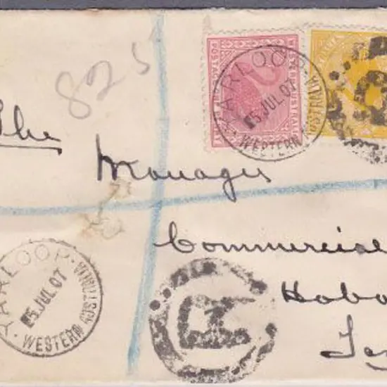 Yarloop A25, 5 Jul 1907 with Registered 2a on 1d & ...