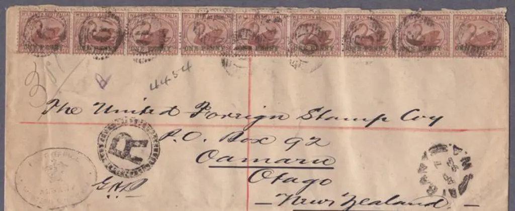 Albany 7 Apr 1893 to New Zealand. 15 Bar 6 oblit x ... Image 1++