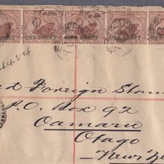 Albany 7 Apr 1893 to New Zealand. 15 Bar 6 oblit x ...