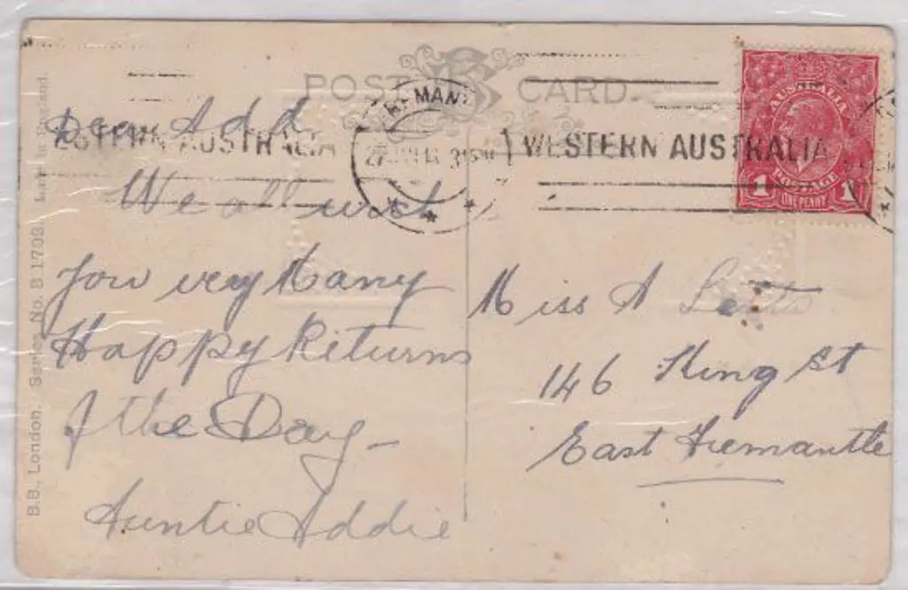 1913 (27th Jan) 1d KGV  with Fremantle roller ... Image 1++