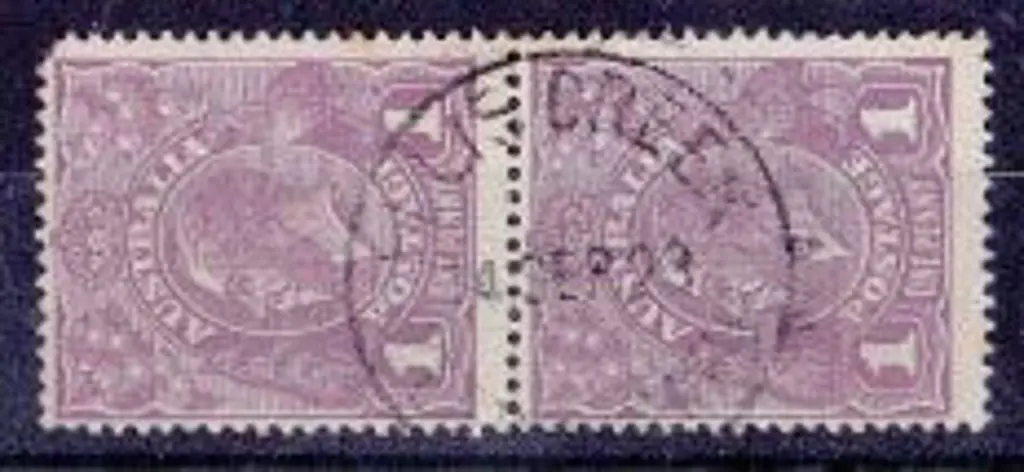 Ellis Creek D28 on pair KGV 1d violet 14 Sep 1923. ... Image 1++
