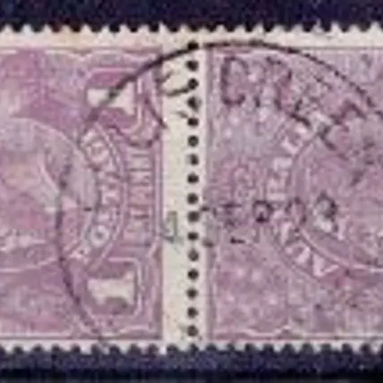 Ellis Creek D28 on pair KGV 1d violet 14 Sep 1923. ...